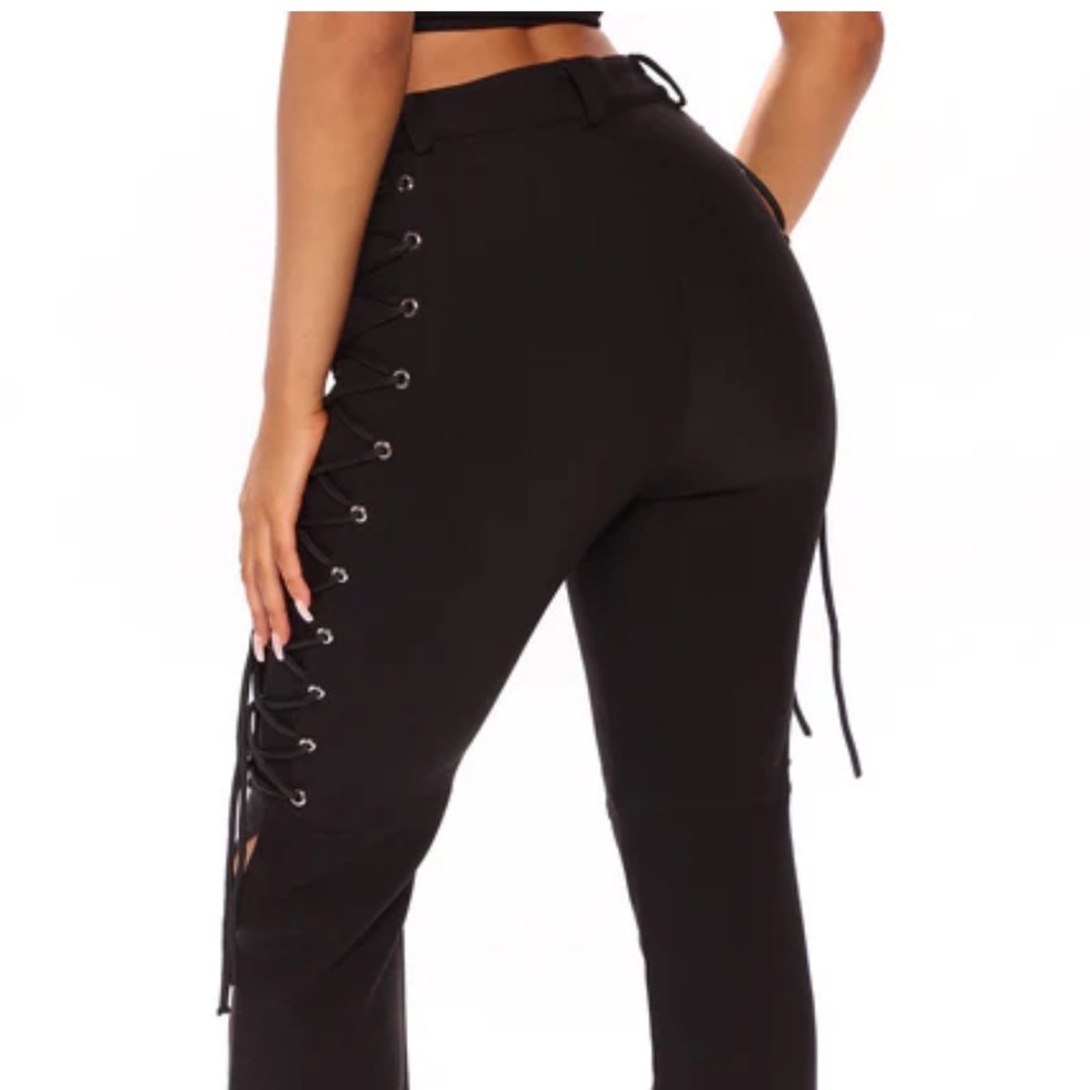 Wide Leg Black Lace-Up Pants size M - Picture 3 of 9